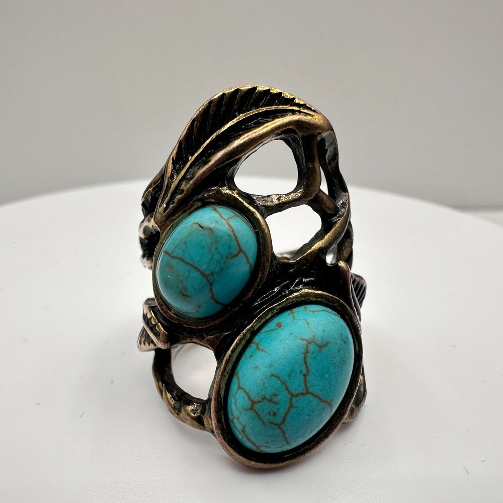Vintage 90s Southwest Silver Tone Ring with Blue Faux Turquoise Stones